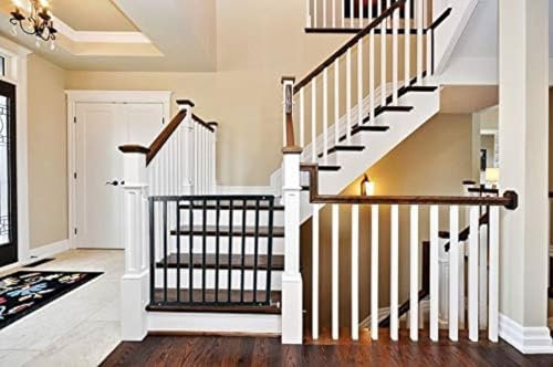 Safetots No Trip Wooden Stair Gate, 72cm - 79cm, Black, Wooden Safety Gate, Screw Fit Baby Gate, Stylish and Practical Safety Barrier