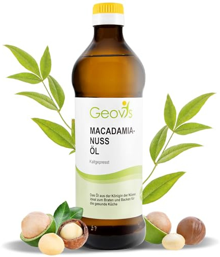 Macadamianuss Öl - Nativ - Kaltgepresst - Die Königin der Nüsse - Ideal zum Backen, Braten und Kochen geeignet - VEGAN - Gesunde Küche - Geovis