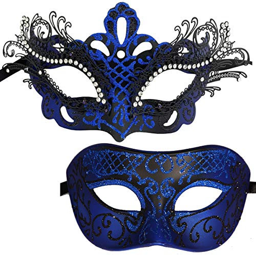 Xvevina Paare Maske Metall Masken venezianische Halloween Kostüm Maske Fasching Gras Maske - Blau - Einheitsgröße