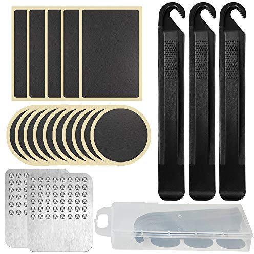 Youery 20er Pack Fahrradreifen Leimlose Pannenreparaturpflaster Selbstklebendes Kit,Fahrradreifen-Patchhebel Raspelwerkzeug für aufblasbare Innenschläuche auf der Straße