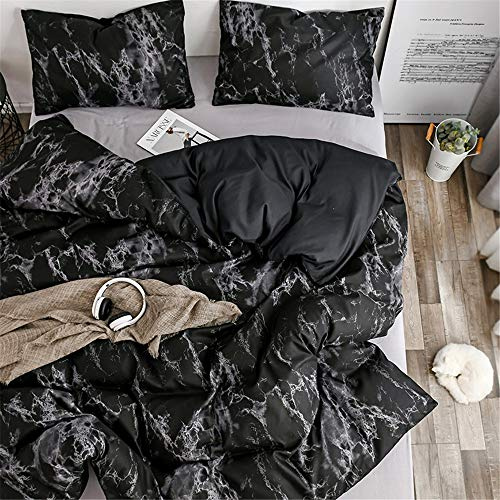 Treer Bettwäsche 180x220 cm Schwarzer Marmor 3teilig - Mikrofaser Bettbezug Set 180x220 cm mit 2 Kissenbezüge 50x75 cm - Bettgarnitur Bettwäsche mit Reißverschluss Weich und Bügelfrei