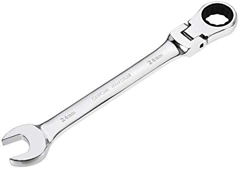 sourcing map 24mm Tête Flexible Clé Plate à Cliquet Mixte Articulé Métrique 72 Dents 12 Point Boîte à Cliquet Extrémité Outils Clé Cr-V