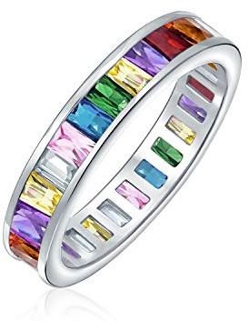 AAA Zirkonia Kanalgefasste Rechteck Smaragdschliff Baguette CZ Eternity Ring Jubiläums- und Ehering für Damen Gelbgold plattiert .925 Sterling Silber 4MM Stapelbare Ringe