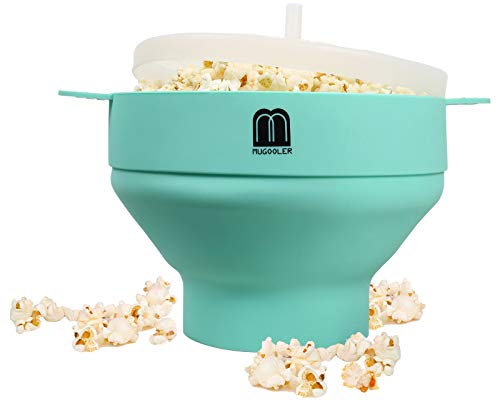 MMUGOOLER Original Mikrowellen-Popcorn-Popper, Silikon-Popcorn-Maker, faltbare Schüssel, BPA-frei und spülmaschinenfest, schnell und einfach Popcorn-Popper, Silikon, Mikrowellen-Blau (Aqua)