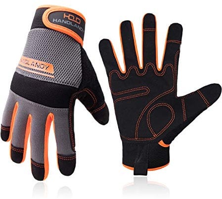 HLDD HANDLANDY Leichte Arbeitshandschuhe, Herren & Damen Multifunktionale Arbeitshandschuhe mit umfangreichem Handflächenschutz Gartenarbeit Bauarbeitshandschuhe Touchscreen (orange/grau, XXL)