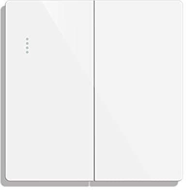 CNBINGO Big Rocker Button Switch with Phosphor Dots, Modern Gloss White Wall Plate, Electrical Double Light Switch, 2 Gang 1 Way, 16A 250V