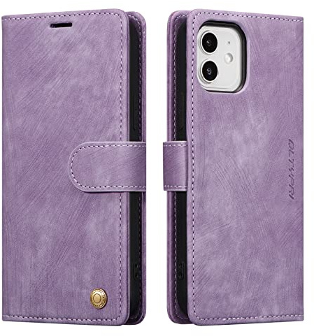 QLTYPRI Case for iPhone 12/12 Pro, Premium Flip Folio PU Leather Wallet Case with Magnetic Closure Card Holder Kickstand Shockproof Protective Phone Cover for iPhone 12/12 Pro (6.1 inch)- Purple