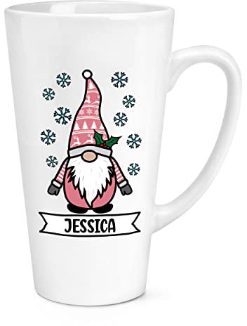 Personalised Gonk Gnome Pink Festive Christmas 17oz Large Latte Mug Cup