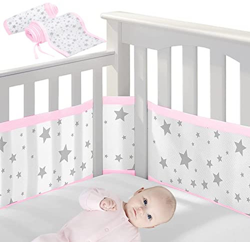DAZZTIME Bettumrandung Babybett,Atmungsaktive Bettumrandung,Baby Nestchen Bettumrandung,Nestchen für Kinderbetten,Mesh Babybett,Kantenschutz Baby Babybett,Babybett Leitplanke