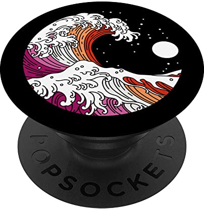 Japanische Great Wave Lesbian Pride Flagge WlW Gay Girls LGBTQ+ PopSockets mit austauschbarem PopGrip