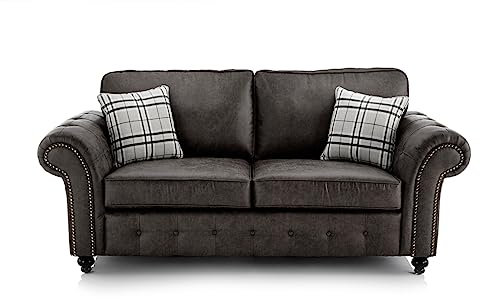 Furnishings For Less UK New Oakland 2 Seater Charcoal Grey, Chesterfield Vintage Countryside Design (2 seater, Charcoal)
