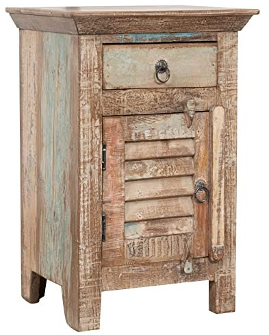 Biscottini Nachttisch aus recyceltem Holz 65 x 33 x 43 cm | Nachttisch für Schlafzimmer rustikal | Vintage Nachttische mit antikem Finish