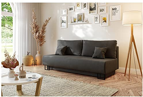 MEBLINI Sofa mit Schlaffunktion - Schlafcouch Ausziehbar - Schlafsofa mit Bettkasten - Sofabett - Couch mit Schlaffunktion - Klappsofa - Ariana - 202x97x94cm - Dunkelgrau Samt