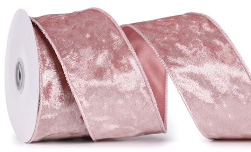 MAYREEL Cinta de terciopelo aplastado rosa con alambre de 2.5 pulgadas x 10 yardas, cinta de Navidad rosa para envolver regalos, corona, decoración de árbol, manualidades