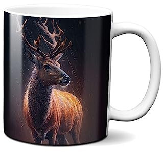 Hustling Sharks® Tasse mit Tier - Hirsch im Regen - Geschenk Kaffeetasse - 330ml Spülmaschinenfest, Keramik - weiß, Tassen mit Tiermotiv, Tasse Inspirierendes Bild, Tasse Büro,