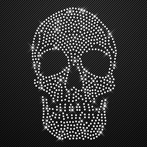 Glitzerdeals Bügelbilder aus Strass Totenkopf kristall Aufbügler für Textilien Karneval Kostüm Totenkopf Strassmotiv Schädel Skull Glitzer