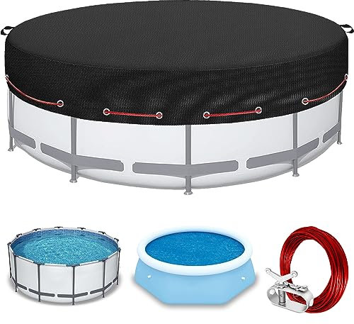 Bache Piscine pour bassin de 458 cm,Couverture de Piscine d'hiver en Oxford 600D résistant à la déchirure| Bâche de Piscine été et hiver avec cordon de serrage et rivets de fond, Noir (458 * 20cm)