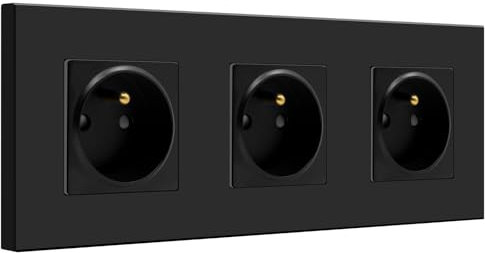 BSEED Prise Murale, 16A Triple Prise De Courant Alternatif avec Panneau En Plastique, Prises Électriques Standard, 240V Prise Encastrable(3 Prise, Noir)