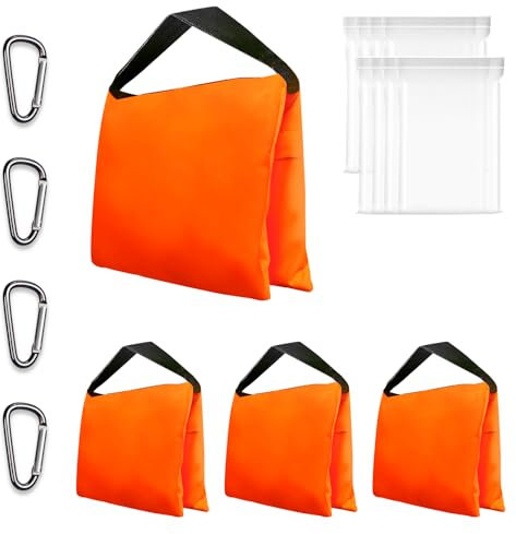 EMART Heavy Duty Sandbag Photo Studio Weight Bag Saddlebag Design for Photography Stand Light Stand Tripod, Outdoor Patio, Sports, Photo Sets, Film Sets, Live Productions - (Orange -4 Packs)