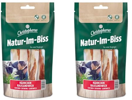 Christopherus Kausticks für Hunde, Hähnchen-Kausandwich, Warmluftgetrocknet, Natur-Im-Biss, 70 g (Packung mit 2)