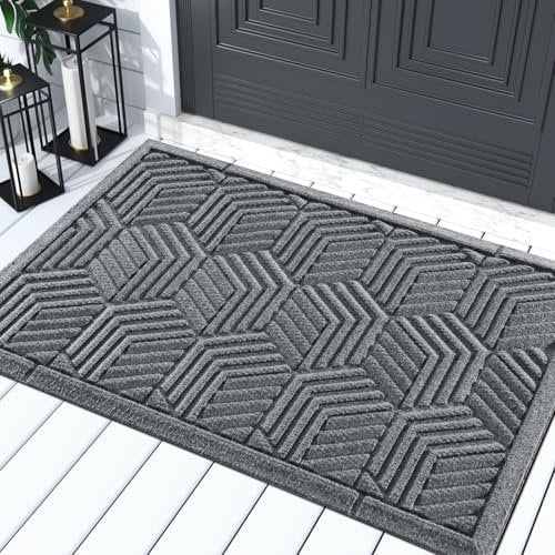 Yimobra Door Mat，Water Absorption rubber mat， Non Slip, Resist Dirt, Water Absorption, Easy Clean, 92 x 61 cm, Black Gray