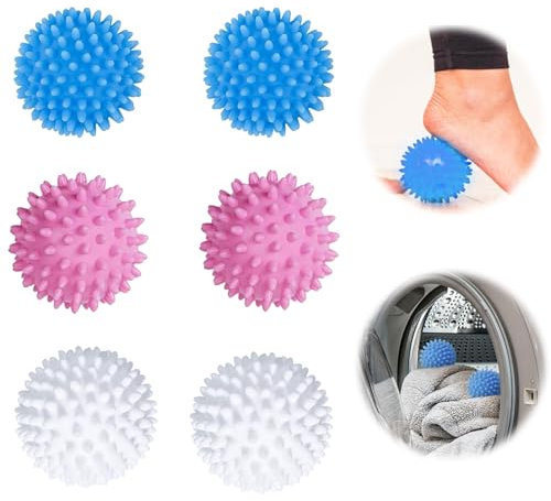 Wekuw 6 Pezzi Palla Asciugabiancheria Palla per Asciugatrice Antipiega palle per bucato, effetto ammorbidente Riutilizzabili Anti Winding palla per bucato(colore multiplo)