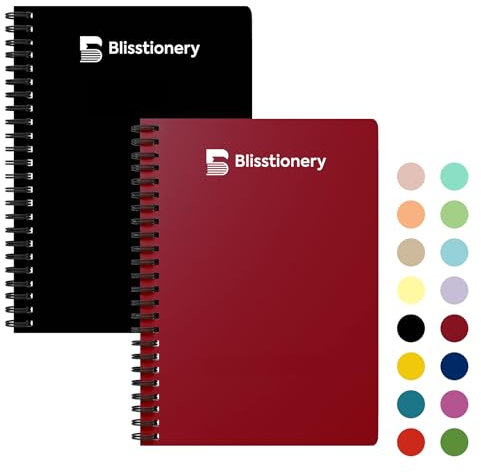 Blisstionery Paquete de 2 cuadernos en espiral, 8 mm de ancho, 80 g/m²/160 páginas a prueba de sangrado, cubierta impermeable, 5.7 x 8.3 pulgadas, diario encuadernado en espiral de doble alambre,