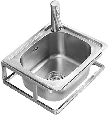 TEmkin Waschbecken aus Edelstahl zur Wandmontage, Eckwaschtisch, Einzelbecken, Wandwaschbecken, kleines Waschbecken für Küche, Badezimmer, Toilette (E 43 x 38 x 19 cm)