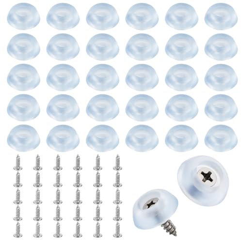 30pcs Cutting Board Feet, 0.63x0.59in Anti-Slip Rubber Foot Bumpers with Stainless Steel Screws, Round Small Legs Pad for Chopping Board, Furniture, Electronics, Kitchen Appliances (Clear)