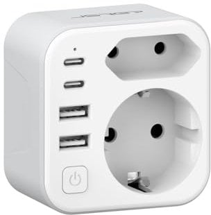JSVER Adattatore da Viaggio per il Sudafrica, Adattatore di Presa Tipo M 2 Adattatore Spina da Viaggio Sudafrica Germania con 2 USB C&2 USB A (3.4A 17W) per Sudafrica Namibia, Mozambico(Bianco)