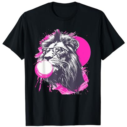 Cooler Hipster Löwe mit Brille Bubblegum Pop Art T-Shirt