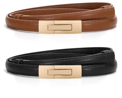 WERFORU Damen Skinny Ledergürtel Verstellbarer dünner Taillengürtel Dekorativer Gürtel für Kleider Jeans Mantel mit goldener Drehschnalle