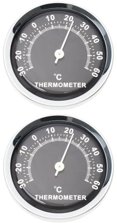 LT Easiyl 2pcs 58mm Thermomètre de Voiture Mini Thermomètre de Voiture Rond Jauge de Température Analogique Mécanique pour Atelier de Bureau à Domicile de Voiture