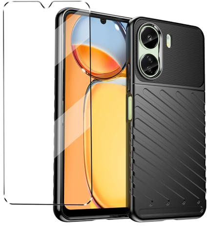 Cover for Xiaomi Redmi 13C 4G Case with 1 Pack Tempered Glass Screen Protector Phone Case for Xiaomi Redmi 13C 4G,Soft TPU Slim Fit Shockproof Anti-Scratch Cover-Black