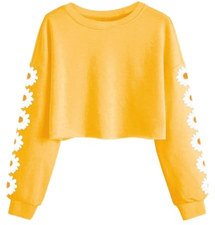 Imily Bela Girls Sweatshirt Daisy Pinted Crop Tops Cute Kids Jumper Long Sleeve Pullover Tee Shirts Clothes(Yellow, 9-10 Years)
