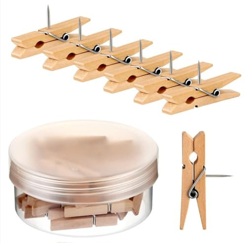 Rockreyoa Push Pin clips träklämmor med stift trästift häftstift häftstift små träklämmor häftstift set nagel- och klämfoton för kork anslagstavla anteckningar hängande kontor grundfärger 20 stycken