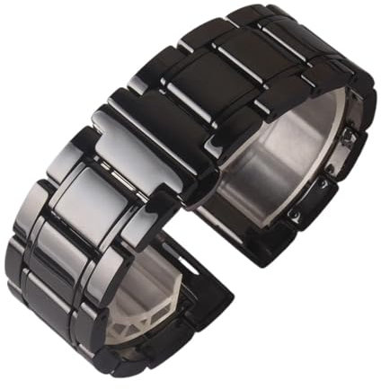 NVYRFS Keramik-Armband Schwarz mit gold-rotem Uhrenarmband 20 mm 21 mm 22 mm 23 mm 24 mm for Damen- und Herrenarmbanduhren mit Schnellverschluss(Black,22mm)