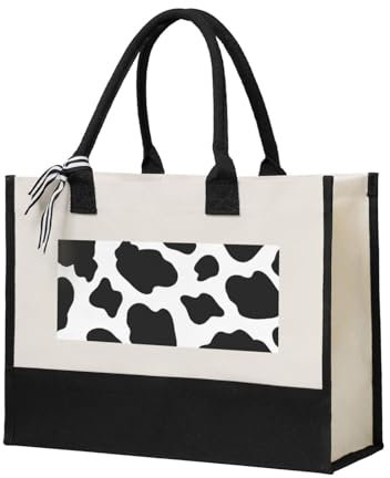 YUNWEIKEJI Kuhflecken, Einkaufstasche, Tragetasche, Canvas-Tasche, Einkaufshandtasche, Mehrzweck-Schultertasche aus Canvas