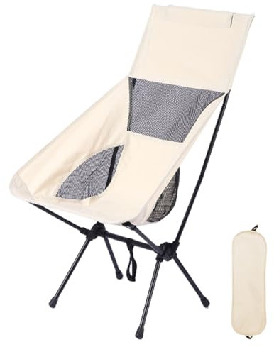 cadciehe Kompakter Campingstuhl, Outdoor-Klappstuhl, Netzstoff, tragbar, robust, für Camping, Rucksackreisen, Strand, Picknick, Angeln, zusammenklappbarer Sitzhocker Beige