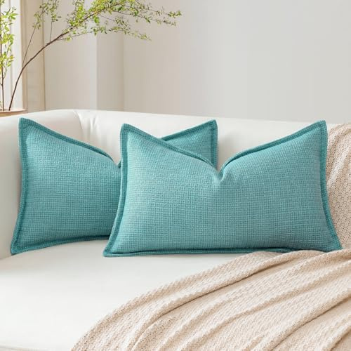 Artscope 2er Set Kissenbezüge Einfarbig Wurfkissenbezug Leinen Kissenbezug 30x50 cm Moderne Kissenhülle Dekokissen Sofakissen für Wohnzimmer Schlafzimmer Zuhause Dekor Türkis