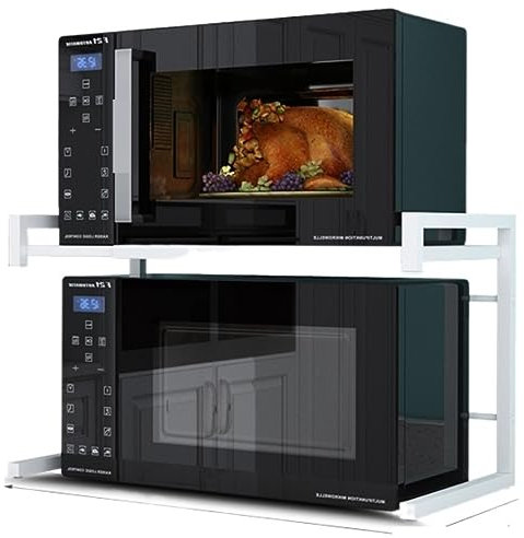 Küchenregal für Bäcker, ausziehbar, für Mikrowelle, Backofen, Aufbewahrungsregal, doppeltes Metallregal, Thekenregal, Weiß