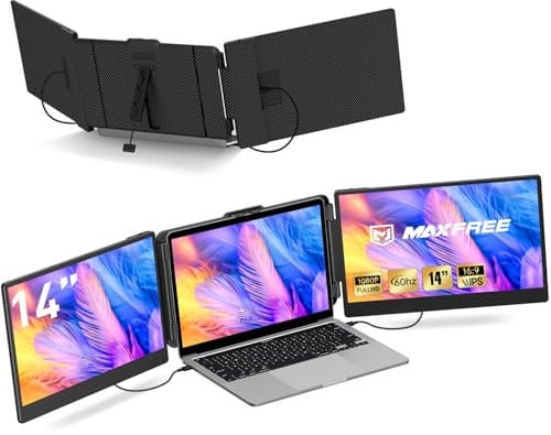 Maxfree S2 Portable Monitor für Laptop, 14 FHD 1080P IPS Laptop Monitor Erweiterung, HDMI/Type-C Plug and Play, Laptop Bildschirm Erweiterung für 13-16.5 Laptops