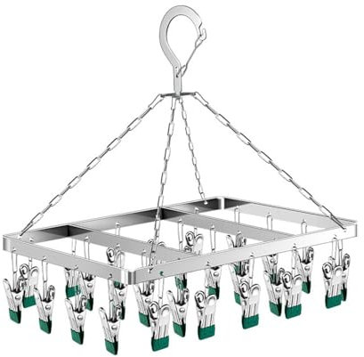 MXMZSRTH Intimo Calzini Molletta Gancio portacalzini multifunzionale da balcone in acciaio inossidabile con 26 morsetti