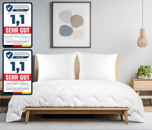 Gentle North Bettdecke 135x200 Set mit Kissen 80x80 - Ultrasoftes Bettenset bestehend aus atmungsaktiver Ganzjahresdecke & Kopfkissen - Ökotex Zertifiziert - Waschbar bis 60° - Weiß
