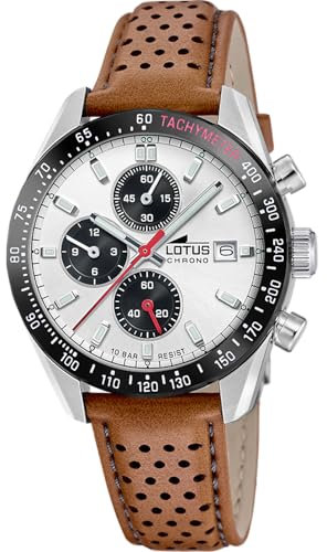 LOTUS Montre Homme Analogique Cuir Marron - Mouvement Quartz - Chronographe - Calendrier - Verre Minéral Haute Résistance - Étanche 10 ATM Élégant 18995/1 Chrono
