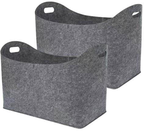 Felt Firewood Basket - Large Storage Container for Firewood & Logs | Soft But Sturdy Felt, Comfortable Handles, Perfect for Fireplace, Living Room & Firewood Organization