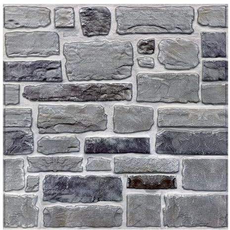 Commomy 10 Pièces Panneaux Muraux 3D Effet Pierre Brique, Panneau 3D Mural Dalle PVC Adhesive Murale, 30 x 30 cm, Papier Peint 3D Revêtement Mural Décoratif Parement Mural Interieur