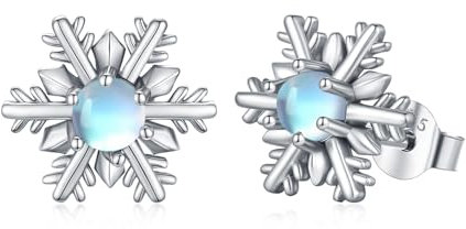 JFASHOP Schneeflocke Ohrringe Damen 925 Sterling Silber Mondstein Schneeflocke Weihnachten Ohrstecker Hypoallergene Regenbogen Schneeflocke Schmuck Geschenke für Mädchen Frauen