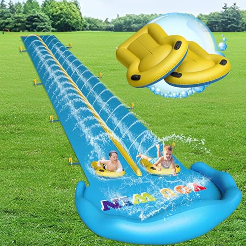 Evoio Water Slide, 32.8ft Inflatable Splash Water Slip with 2 Racing Lanes and 2 Body Boards for Kids 3 4 5 6 7 Boys Girls Adults, Lawn Water Slide Outdoor Summer Water Toys for Yard Backyard Garden