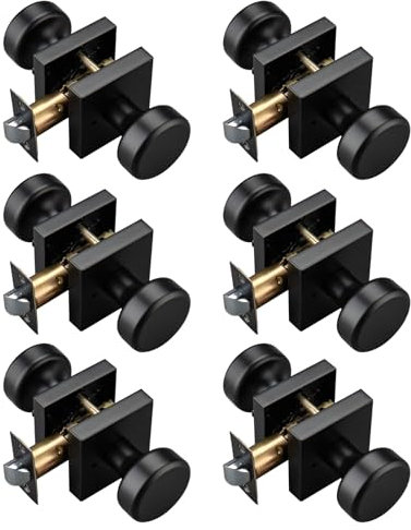 STARPY Türknäufe mit quadratischer Rosette, Innentürgriffe für Badewanne und Bett, robust, 6 Stück, Schwarz